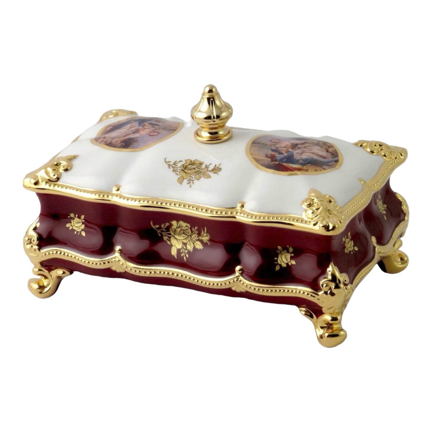 BC Limoge - Rectangular Bonboniere With Legs - Romeo&Juliet - Red&Gold - 18x28 cm