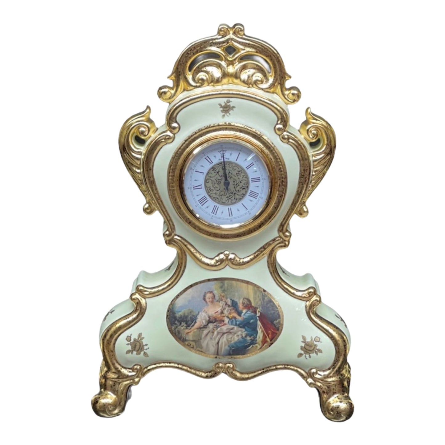 BC Limoge - Table Clock and Candle Holder (5 Burners) , 3 Pcs - Romeo&Juliet - Beige&Gold