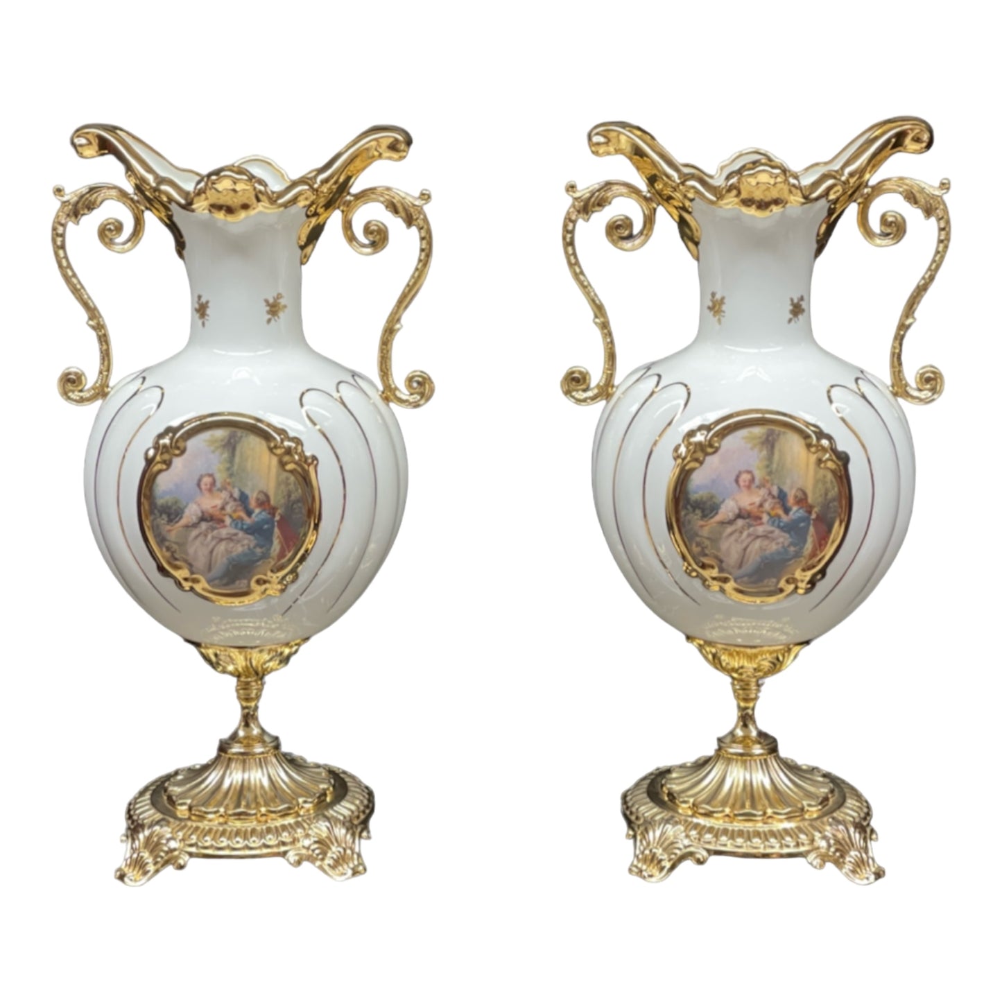 BC Limoge - Gardinera and 2 Potiche With Base, 3 Pcs - Romeo&Juliet - White&Gold