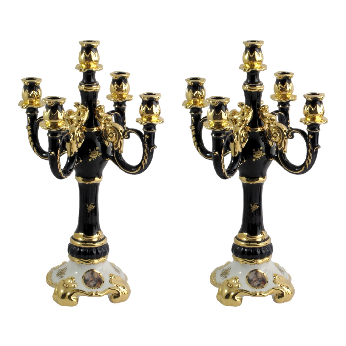 BC Limoge - Table Clock and Candle Holder (5 Burners) , 3 Pcs - Romeo&Juliet - Blue&Gold