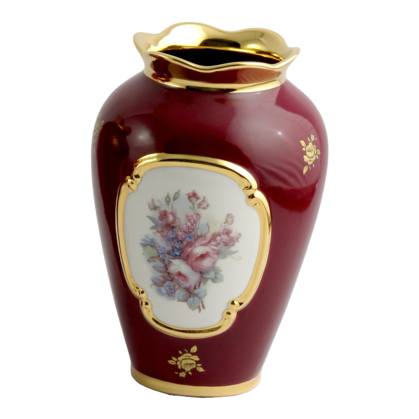 BC Limoge - Vase - Flowers - Red&Gold - 28x17 cm