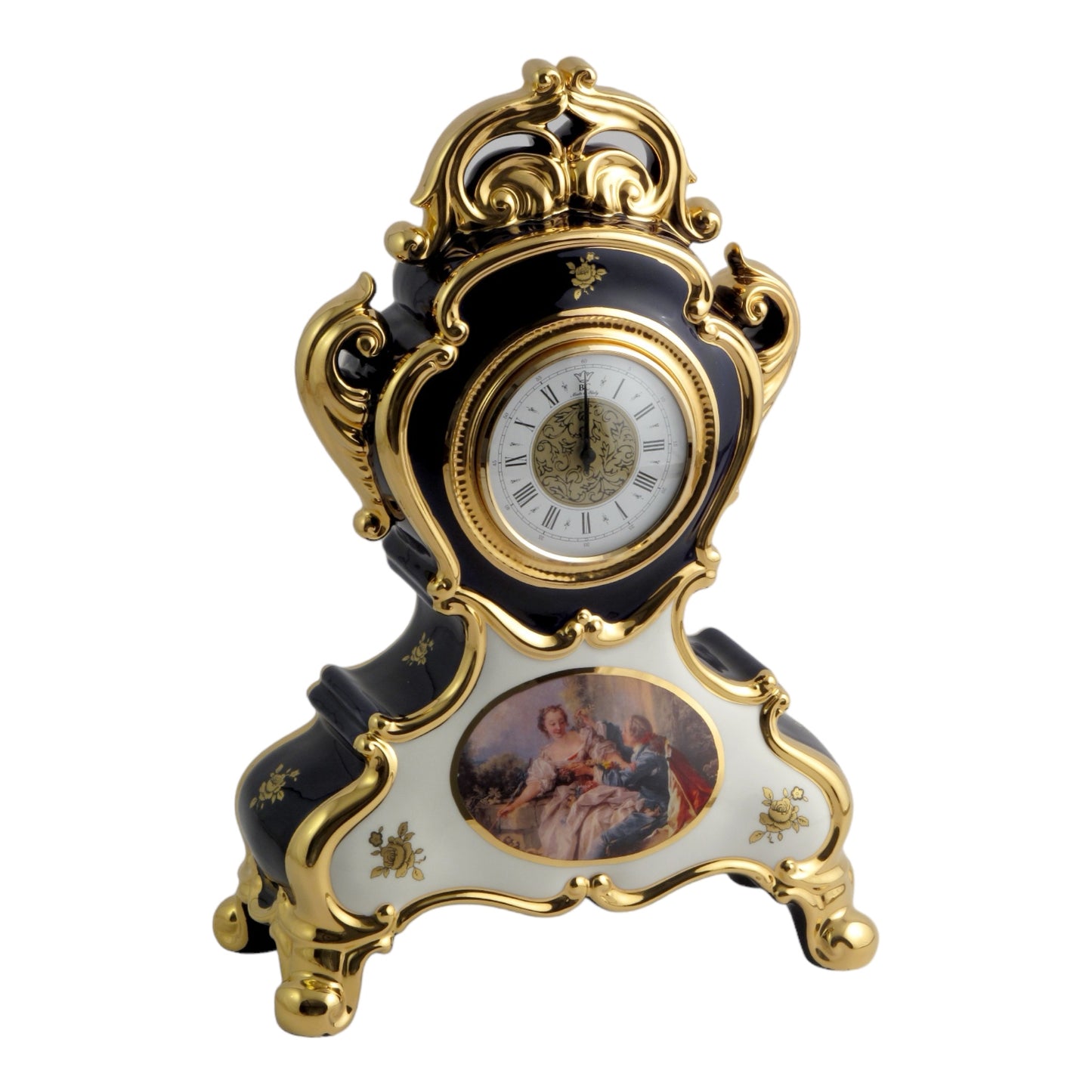 BC Limoge - Table Clock and Candle Holder (5 Burners) , 3 Pcs - Romeo&Juliet - Blue&Gold