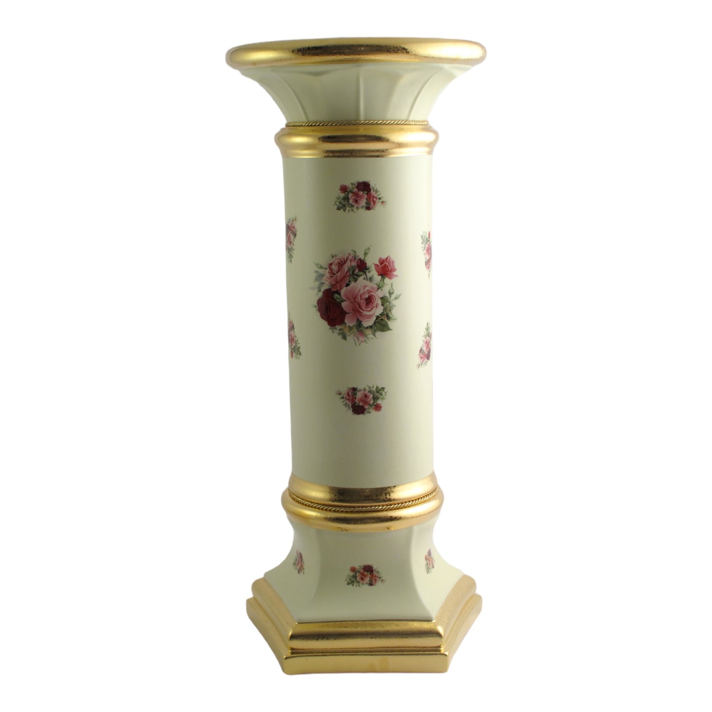 BC Limoge - Columns And Vase With Base&Handle Set 2 Pcs - Flowers - Beige&Gold