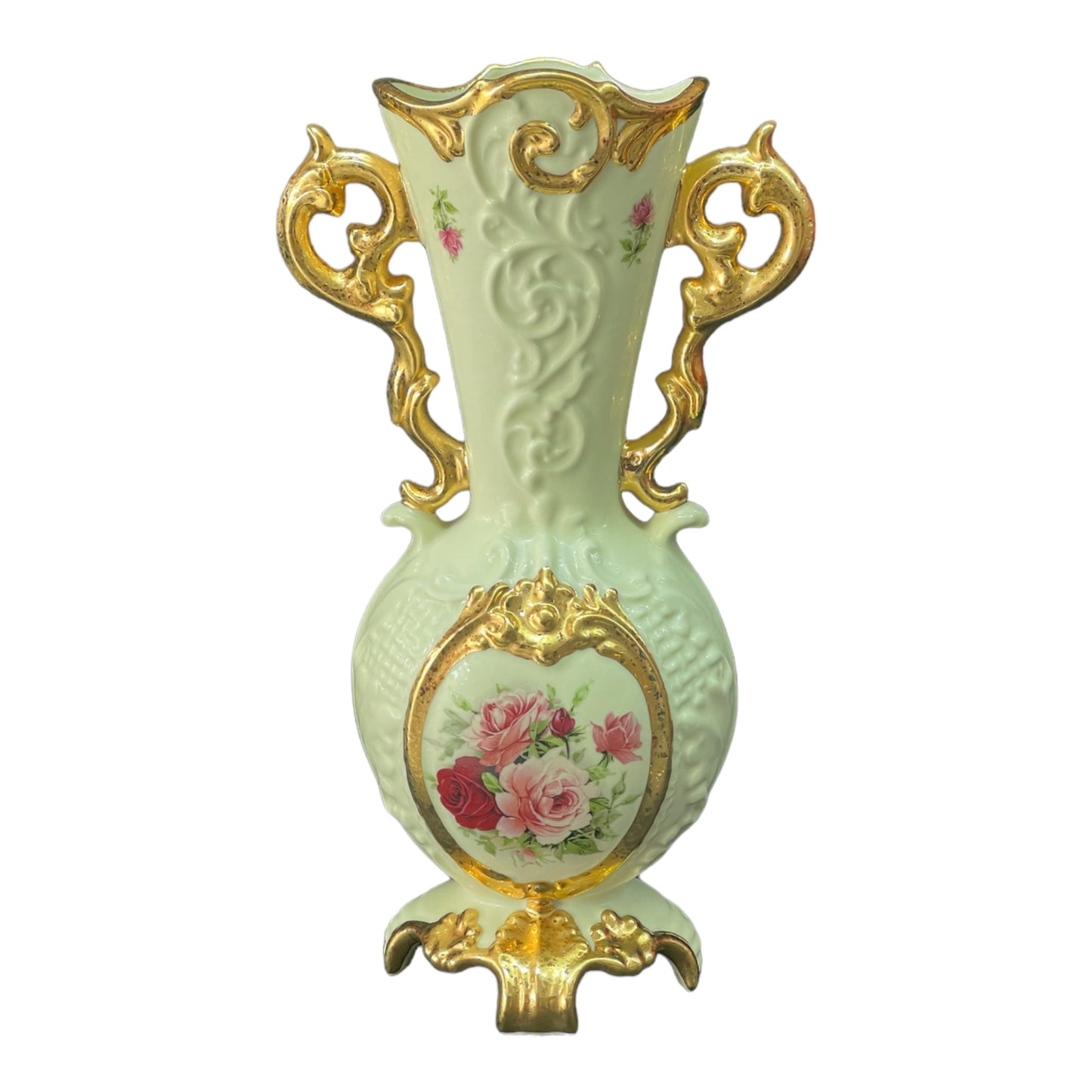 BC Limoge - Vase With Base - Flowers - Beige&Gold - 42x22 cm