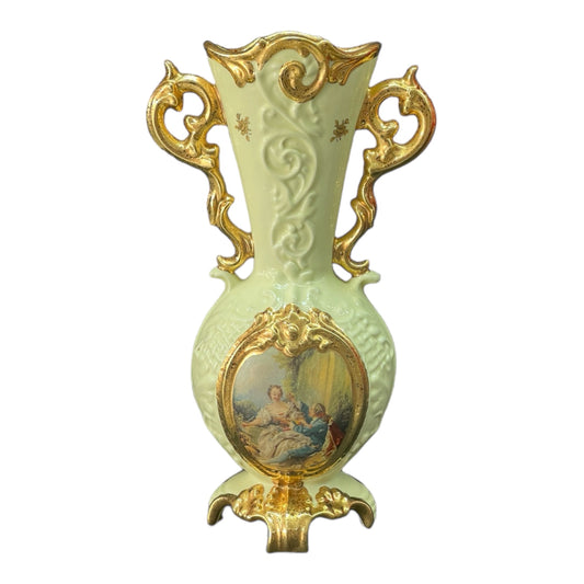 BC Limoge - Vase With Base - Romeo&Juliet - Beige&Gold - 42x22 cm