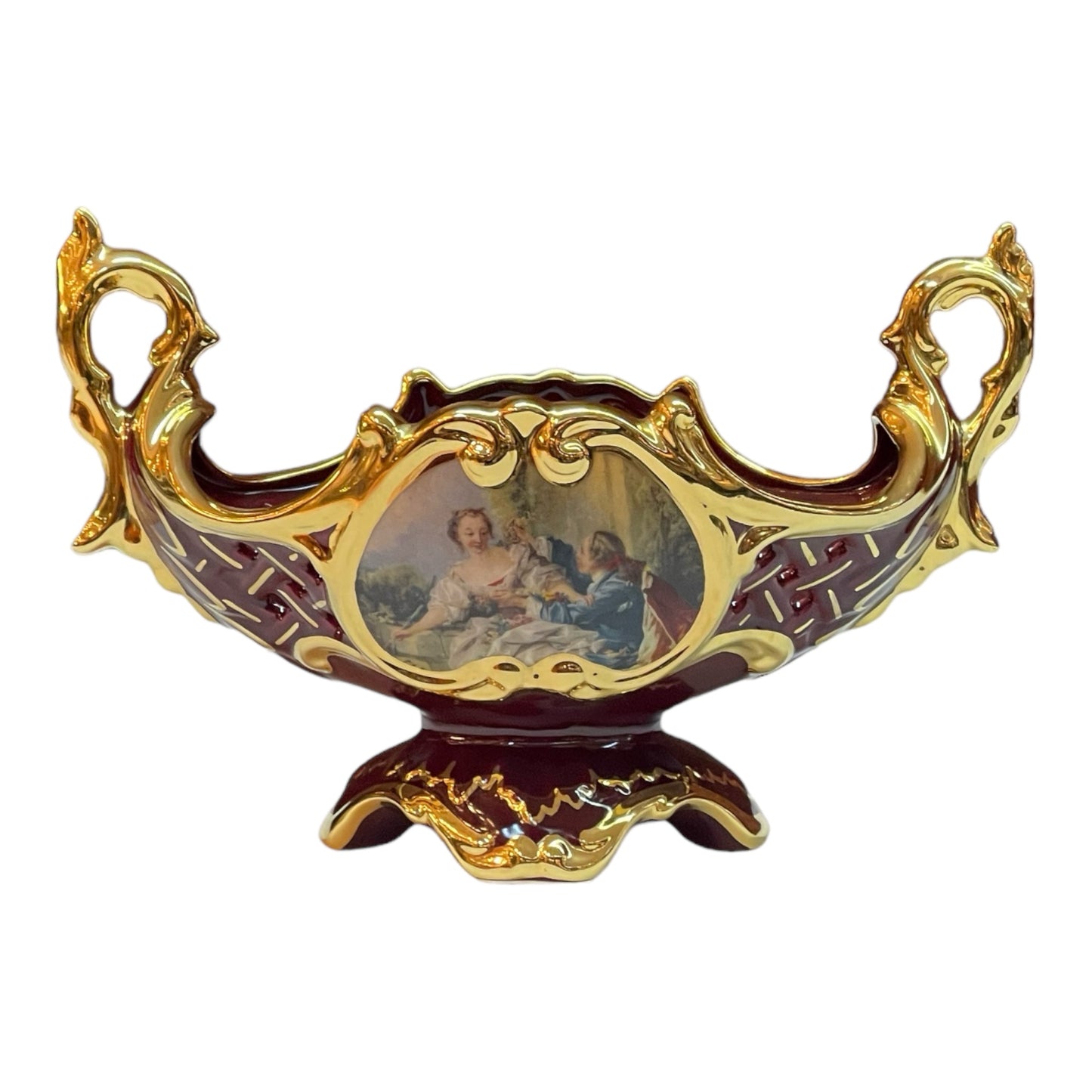 BC Limoge - Small Gardinera With Handles - Romeo&Juliet - Red&Gold - 18x28 cm