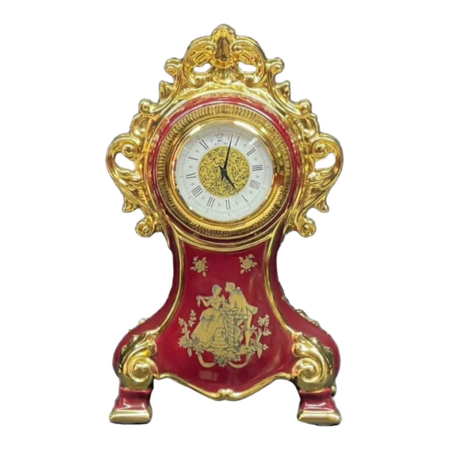 BC Limoge - Table Clock and Candle Holder , 3 Pcs - Romeo&Juliet - Red&Gold