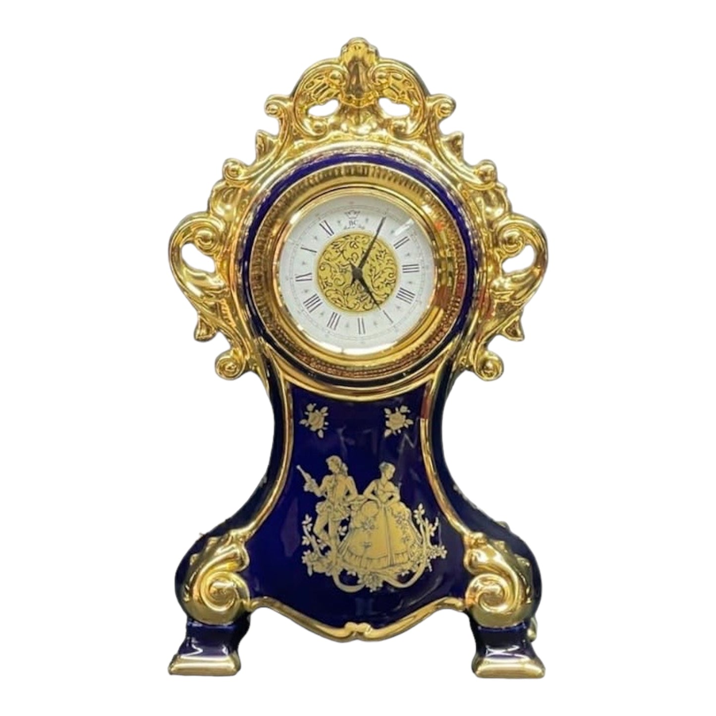 BC Limoge - Table Clock and Candle Holder , 3 Pcs - Romeo&Juliet - Blue&Gold