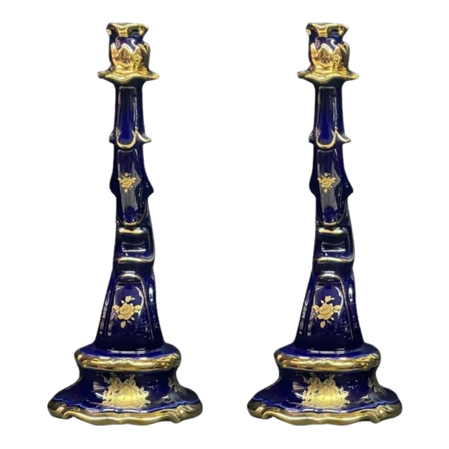 BC Limoge - Table Clock and Candle Holder , 3 Pcs - Romeo&Juliet - Blue&Gold