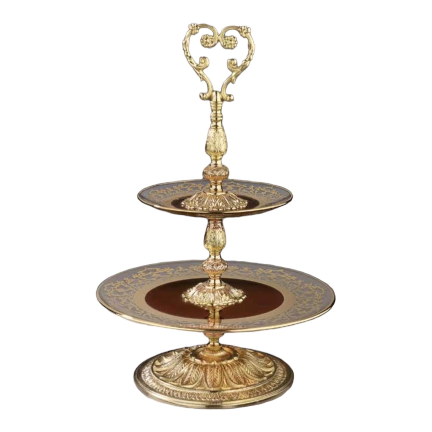 2 Tier Cake Stand With Base - Red&Gold - 27.5x33 cm