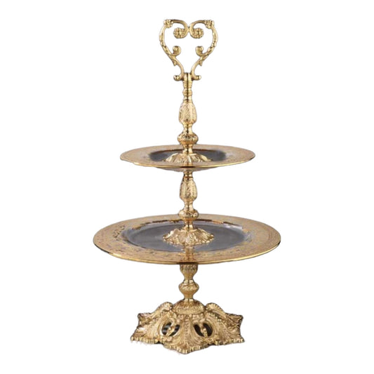 2 Tier Cake Stand With Base - Gold - 27.5x33 cm