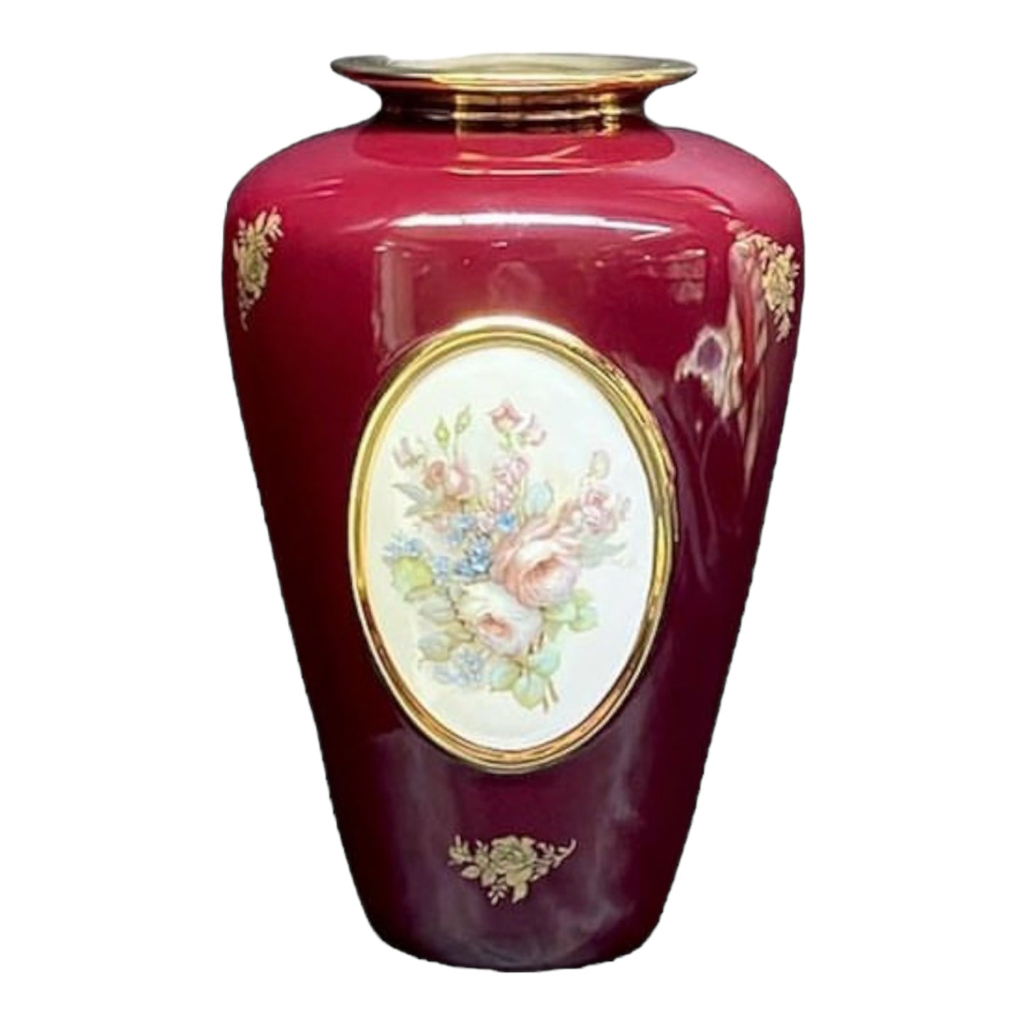 BC Limoge - Large Vase - Flowers - Red&Gold - 37x21 cm