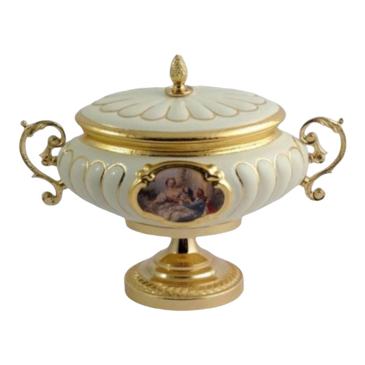 BC Limoge - Gardinera With Cover,Handle And Base - Romeo&Juliet - Beige&Gold - 32x44 cm