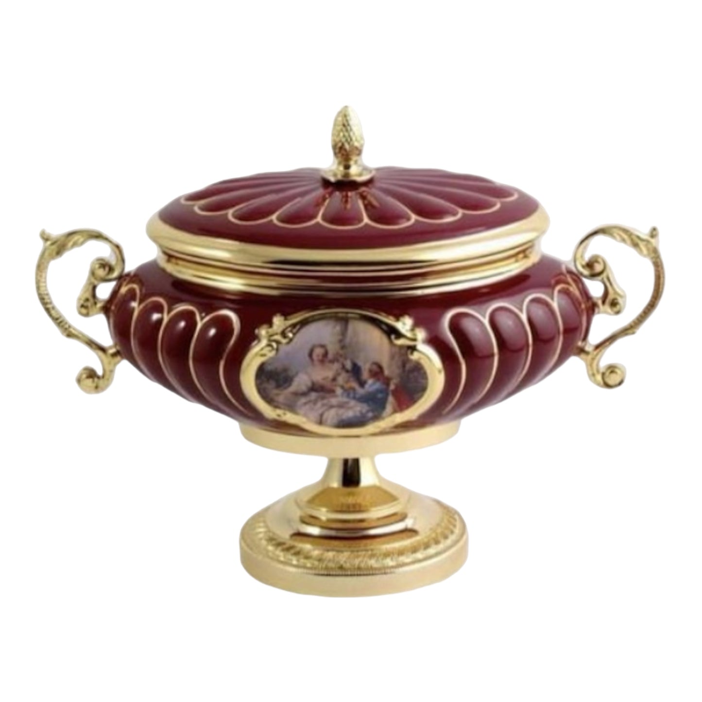 BC Limoge - Gardinera With Cover, Handle And Base - Romeo&Juliet - Red&Gold - 32x44 cm