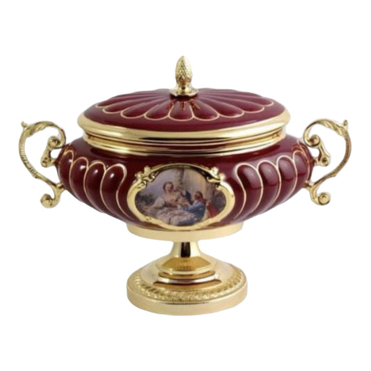 BC Limoge - Gardinera With Cover, Handle And Base - Romeo&Juliet - Red&Gold - 32x44 cm