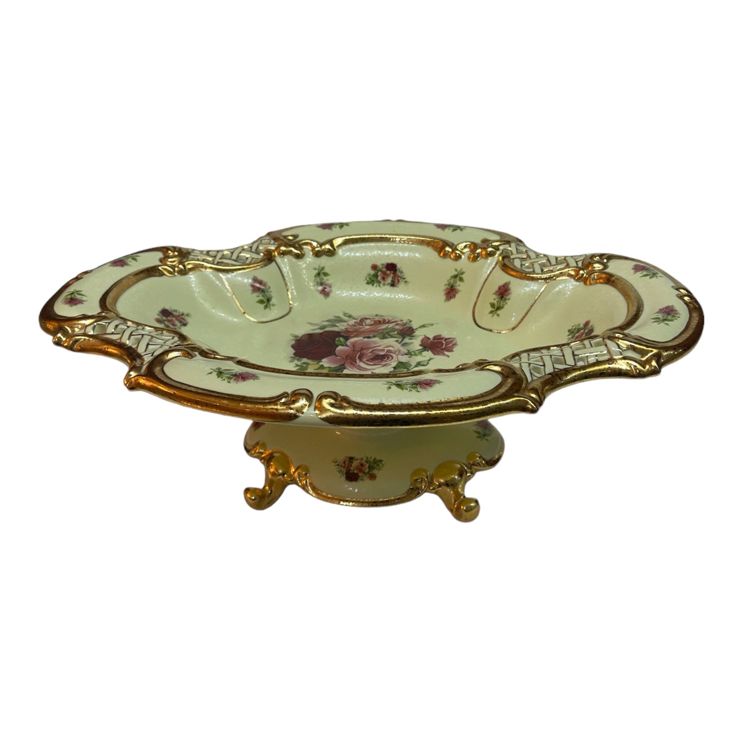 BC Limoge - Plate With Base - Flowers - Beige&Gold - 16x47 cm