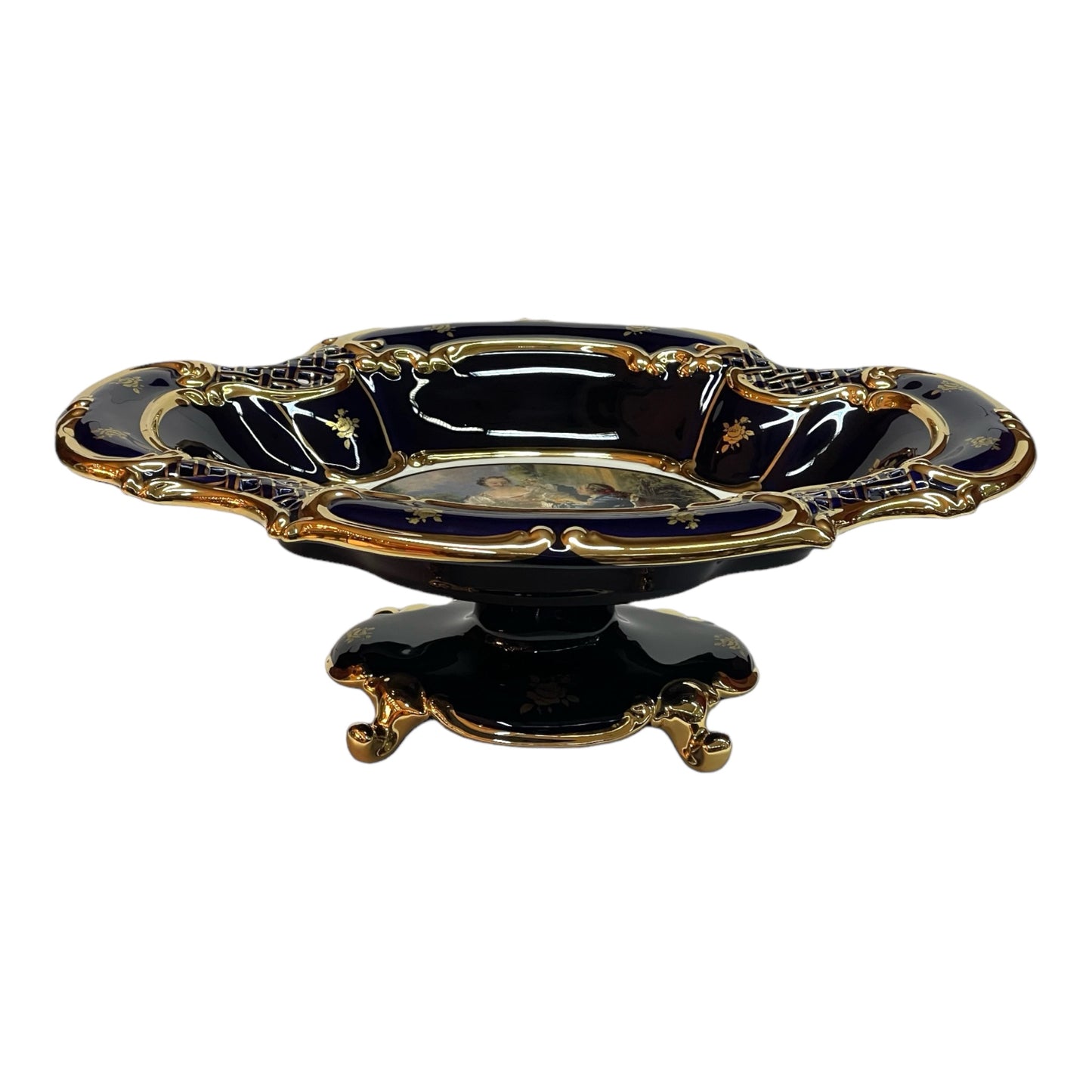 BC Limoge - Plate With Base - Romeo&Juliet - Blue&Gold - 16x47 cm