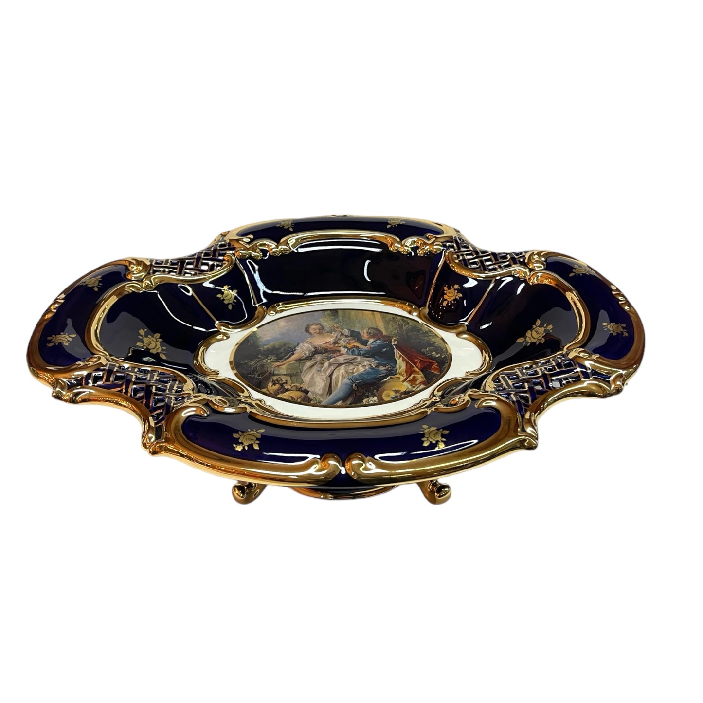 BC Limoge - Plate With Base - Romeo&Juliet - Blue&Gold - 16x47 cm