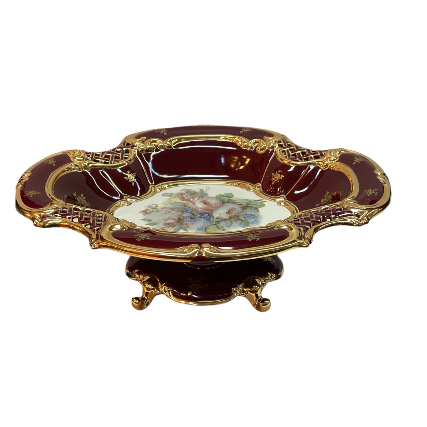 BC Limoge - Plate With Base - Flowers - Red&Gold - 16x47 cm