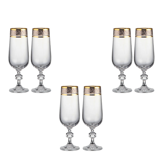 Bohemia Crystal - Flute Glass Set 6 Pcs - Silver&Gold