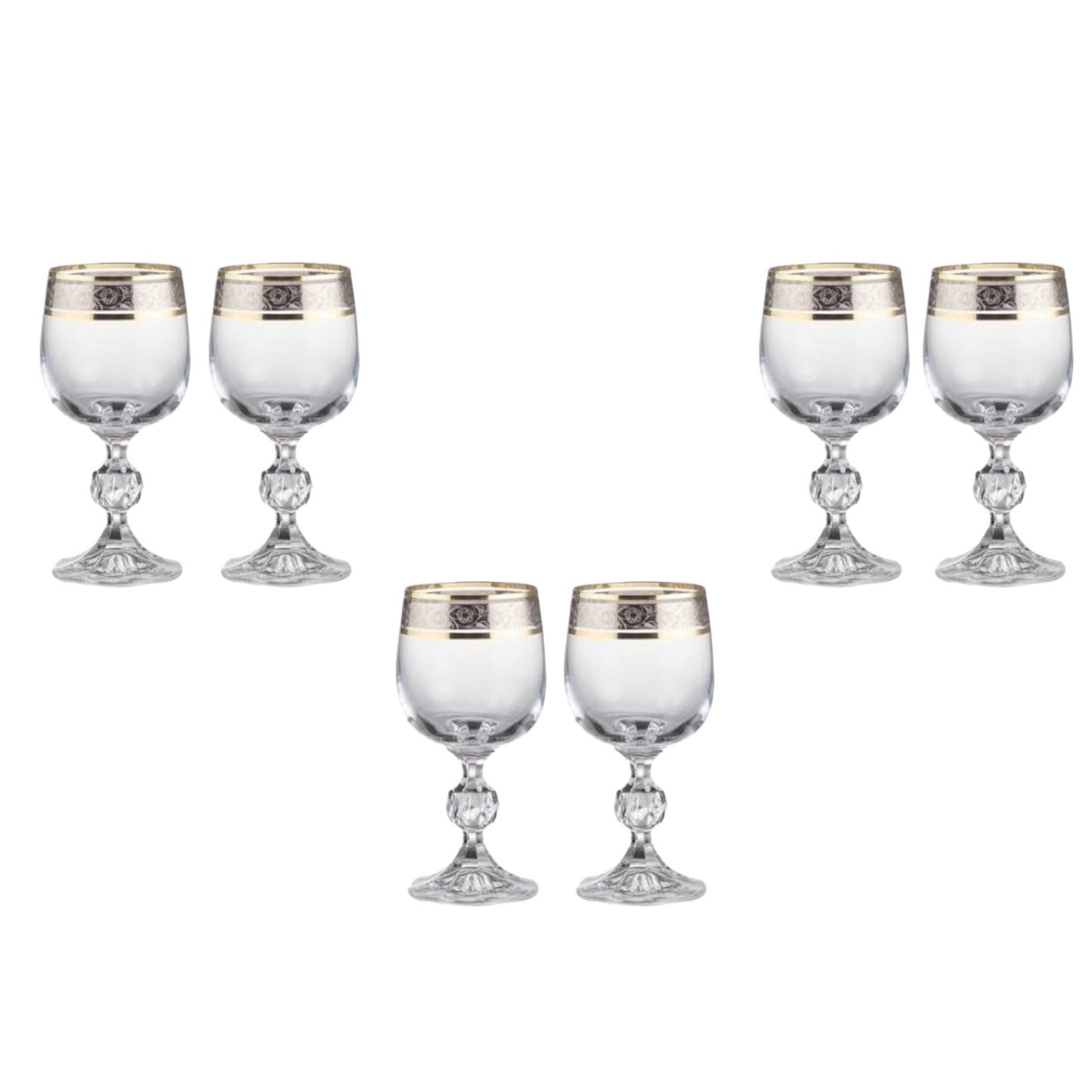 Bohemia Crystal - Goblet Glass Set 6 Pcs - Silver&Gold