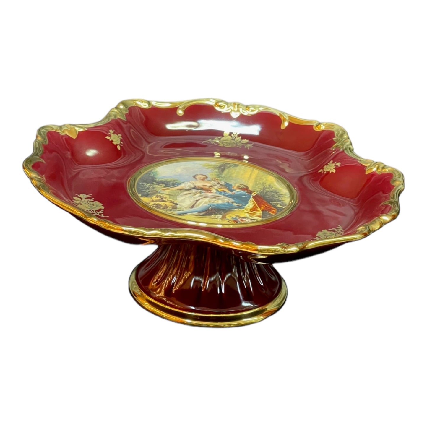 BC Limoge - Plate With Base - Romeo&Juliet - Red&Gold - 13x31 cm