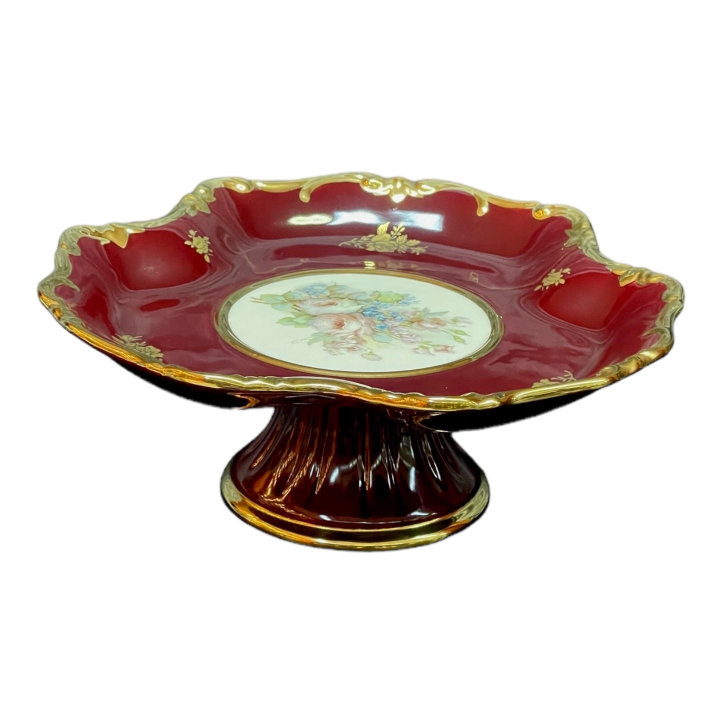 BC Limoge - Plate With Base - Flowers - Red&Gold - 13x31 cm