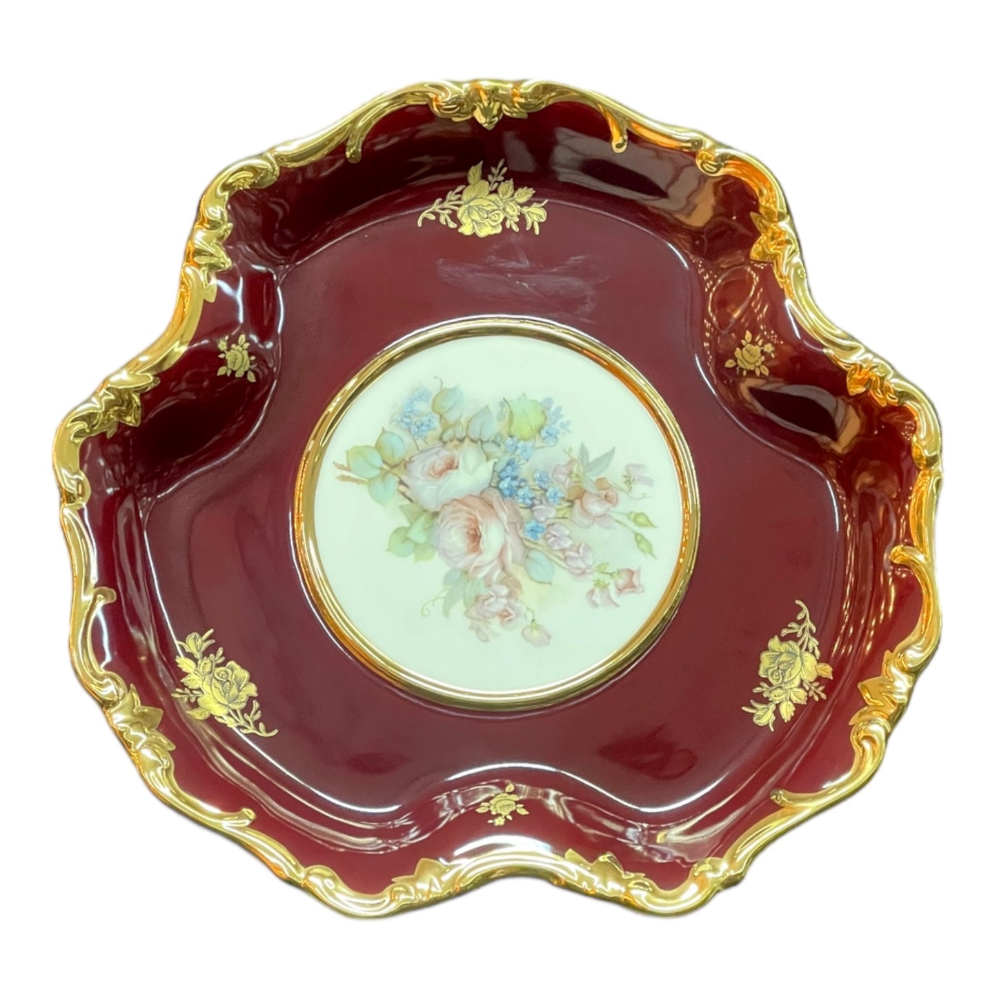 BC Limoge - Plate With Base - Flowers - Red&Gold - 13x31 cm