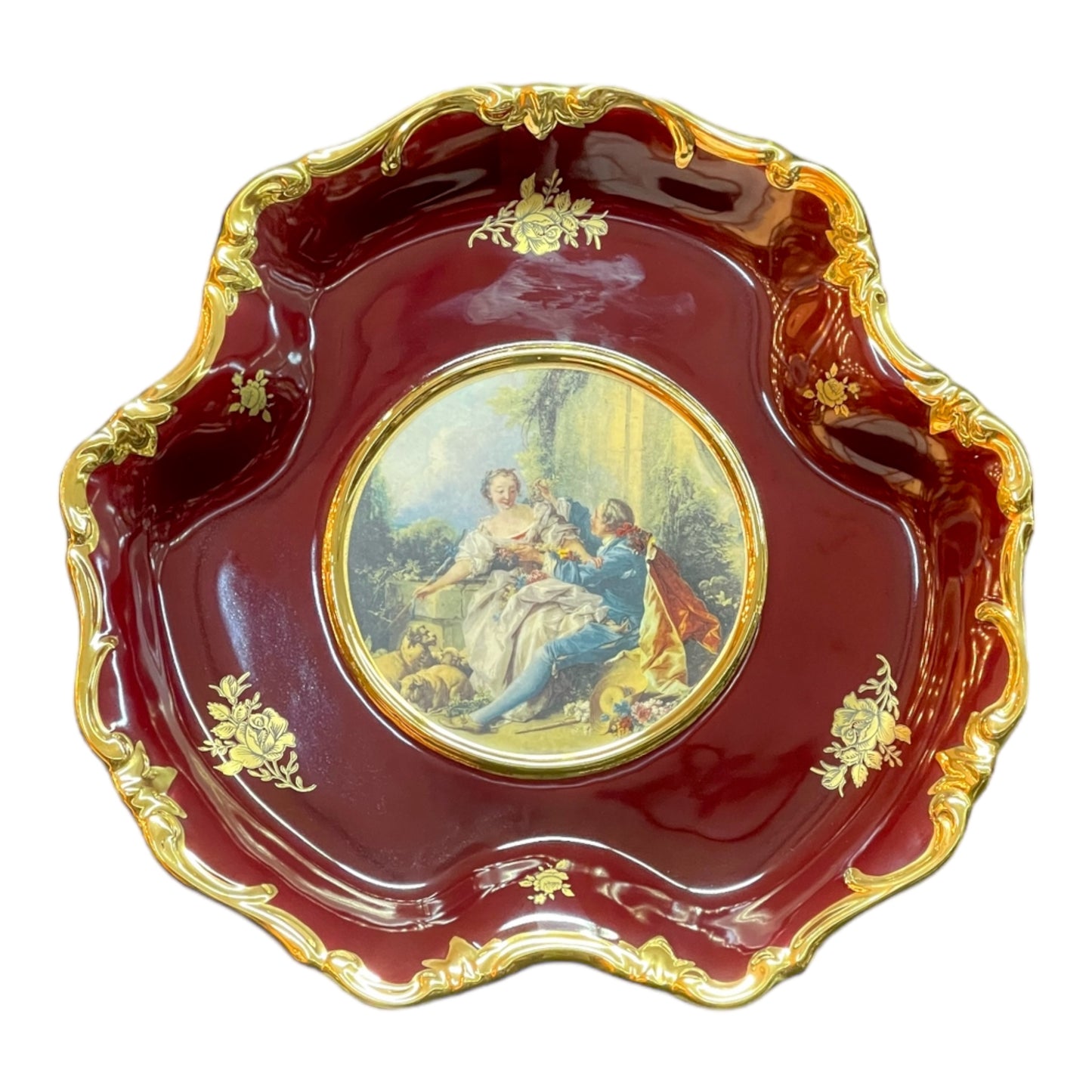 BC Limoge - Plate With Base - Romeo&Juliet - Red&Gold - 13x31 cm