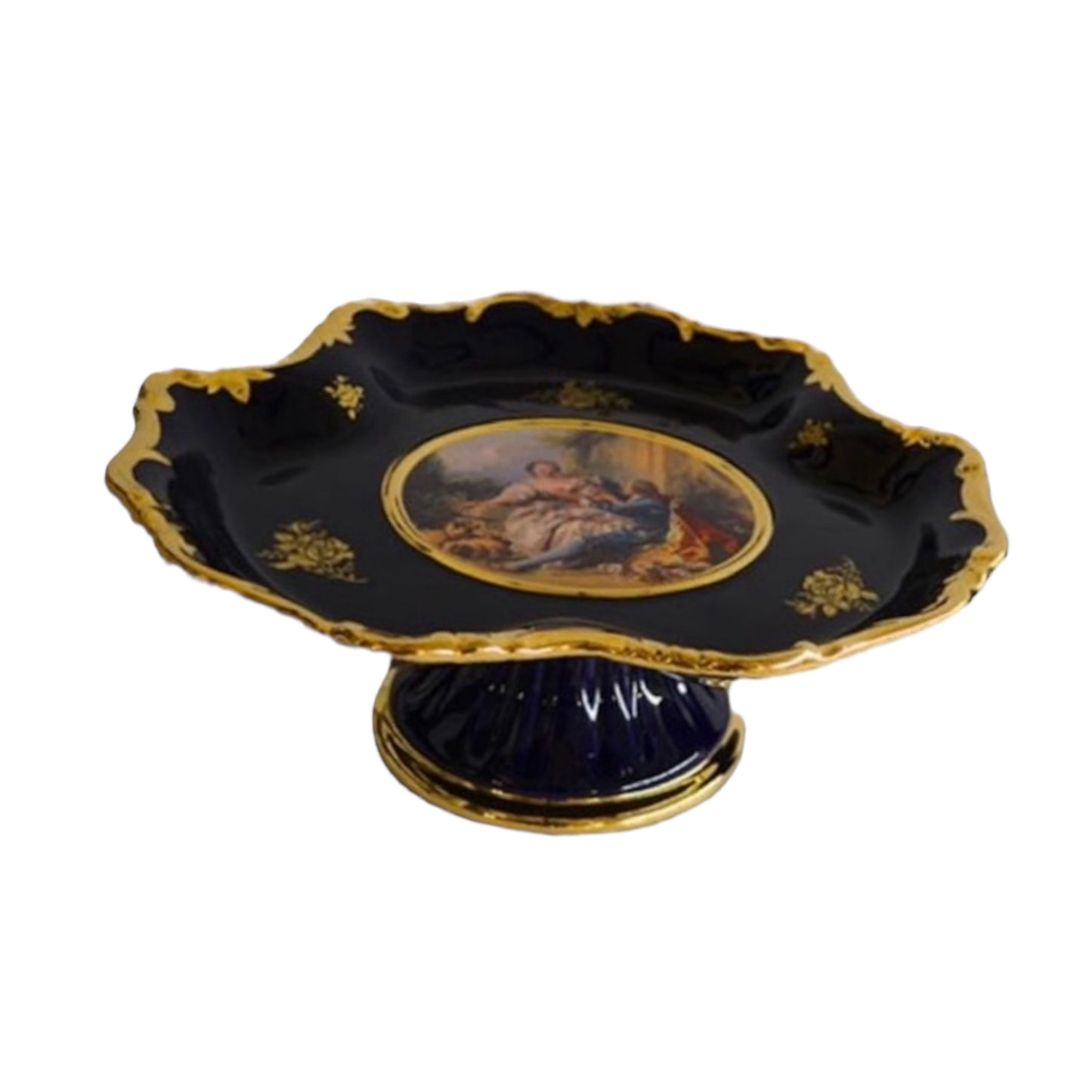 BC Limoge - Plate With Base - Romeo&Juliet - Blue&Gold - 13x31 cm