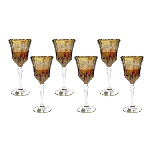 Italian Crystal - Goblet Glass Set 6 Pcs - Red&Gold