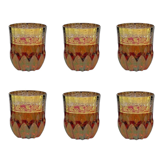 Italian Crystal - Tumbler Glass Set 6 Pcs - Red&Gold