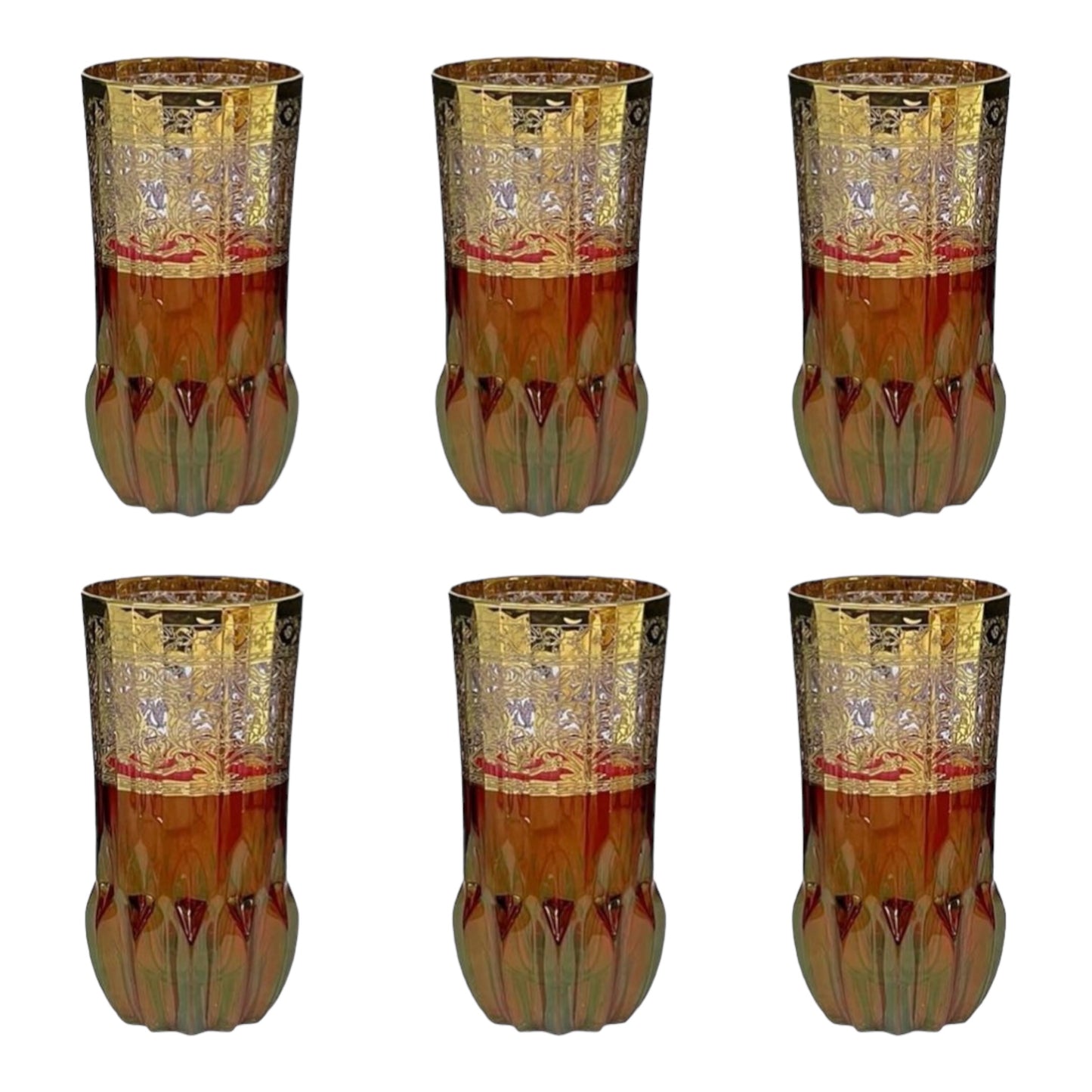 Italian Crystal - Highball Glass Set 6 Pcs - Red&Gold