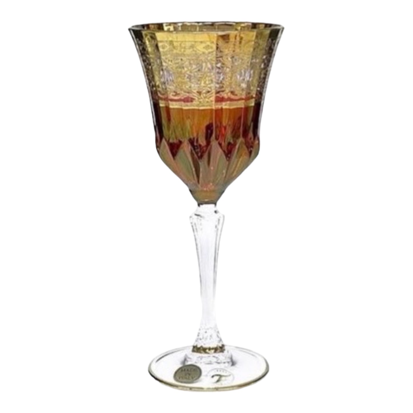 Italian Crystal - Goblet Glass Set 6 Pcs - Red&Gold