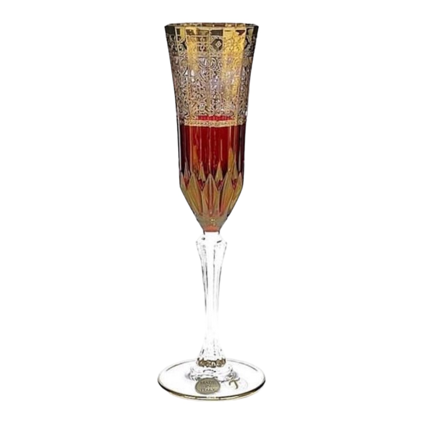 Italian Crystal - Flute Glass Set 6 Pcs - Red&Gold