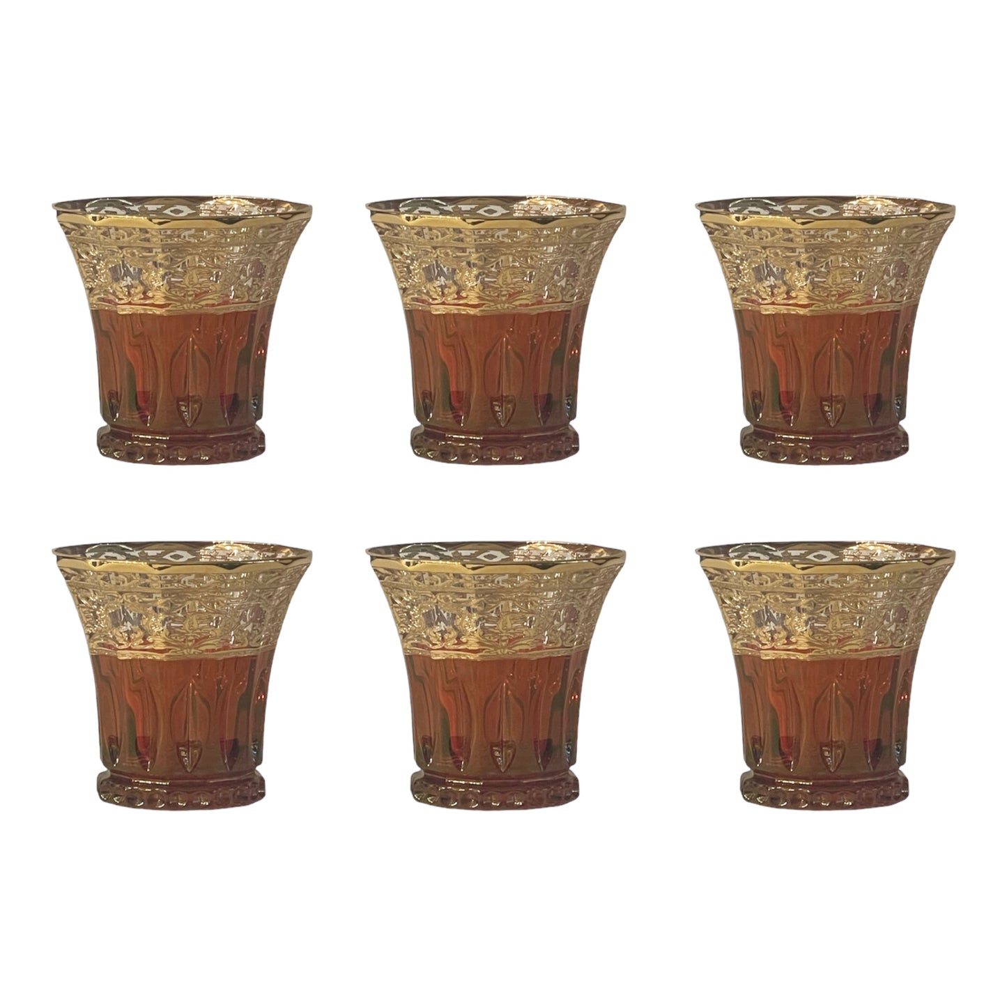 Italian Crystal - Tumbler Glass Set 6 Pcs - Red&Gold