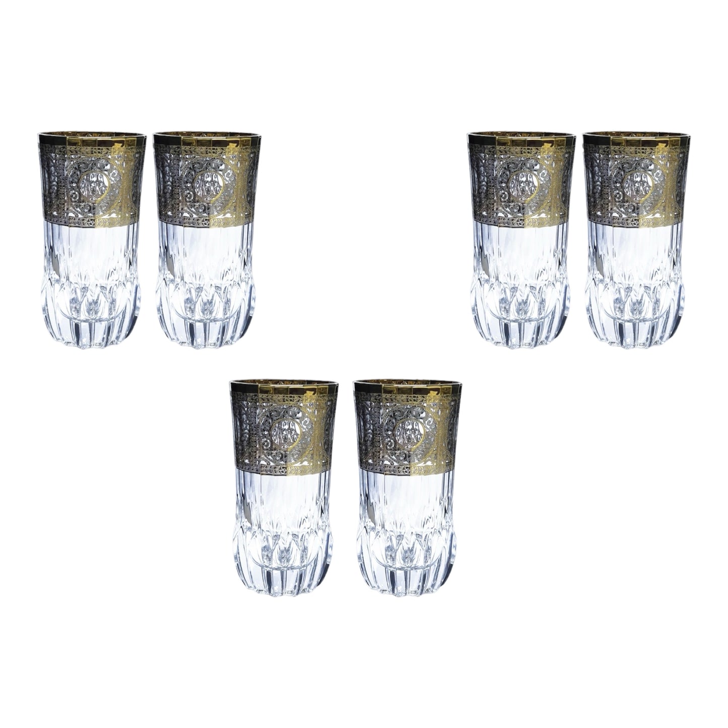 Italian Crystal - Highball Glass Set 6 Pcs - Gold&Silver