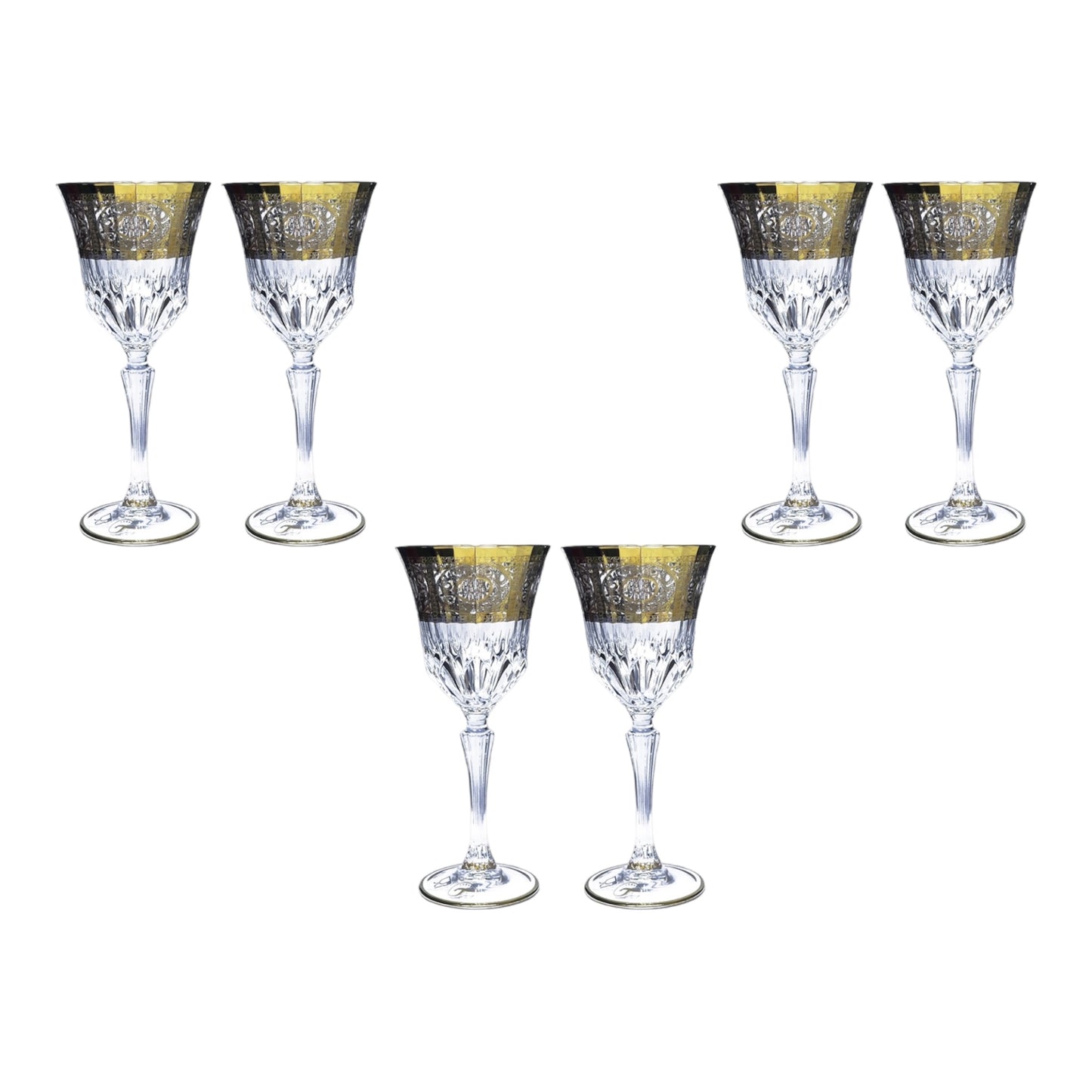 Italian Crystal - Goblet Glass Set 6 Pcs - Gold&Silver