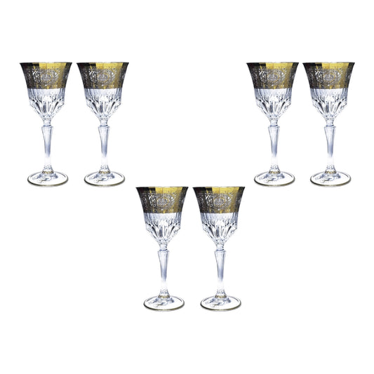 Italian Crystal - Goblet Glass Set 6 Pcs - Gold&Silver