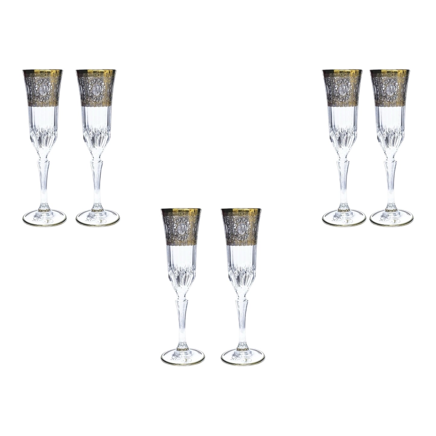 Italian Crystal - Flute Glass Set 6 Pcs - Gold&Silver