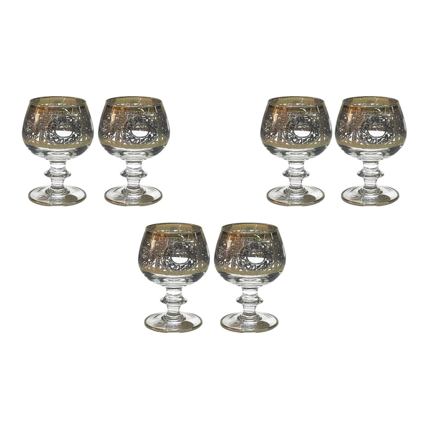 Italian Crystal - Cocktail Glass Set 6 Pcs - Gold&Silver