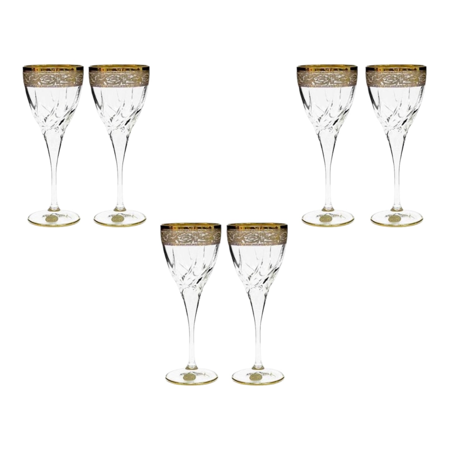 Italian Crystal - Goblet Glass Set 6 Pcs - Gold