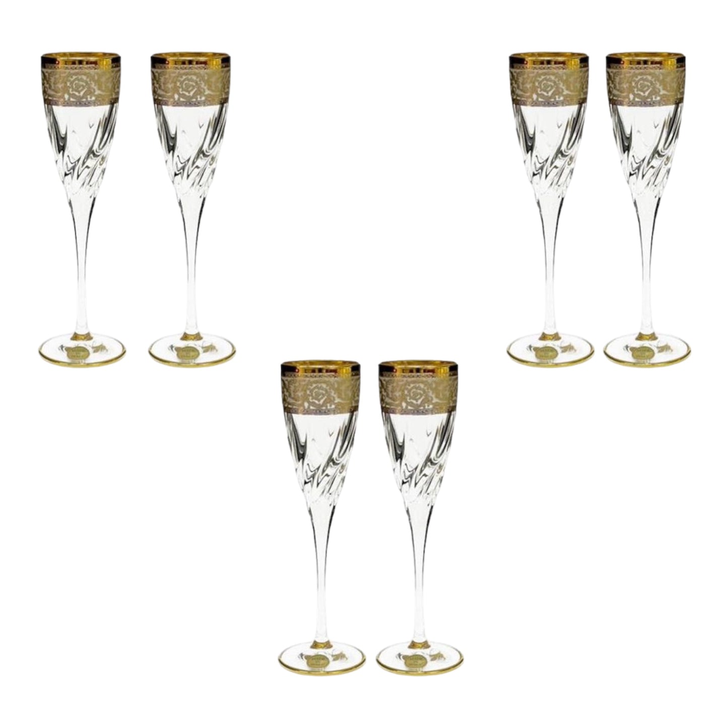 Italian Crystal - Flute Glass Set 6 Pcs - Gold