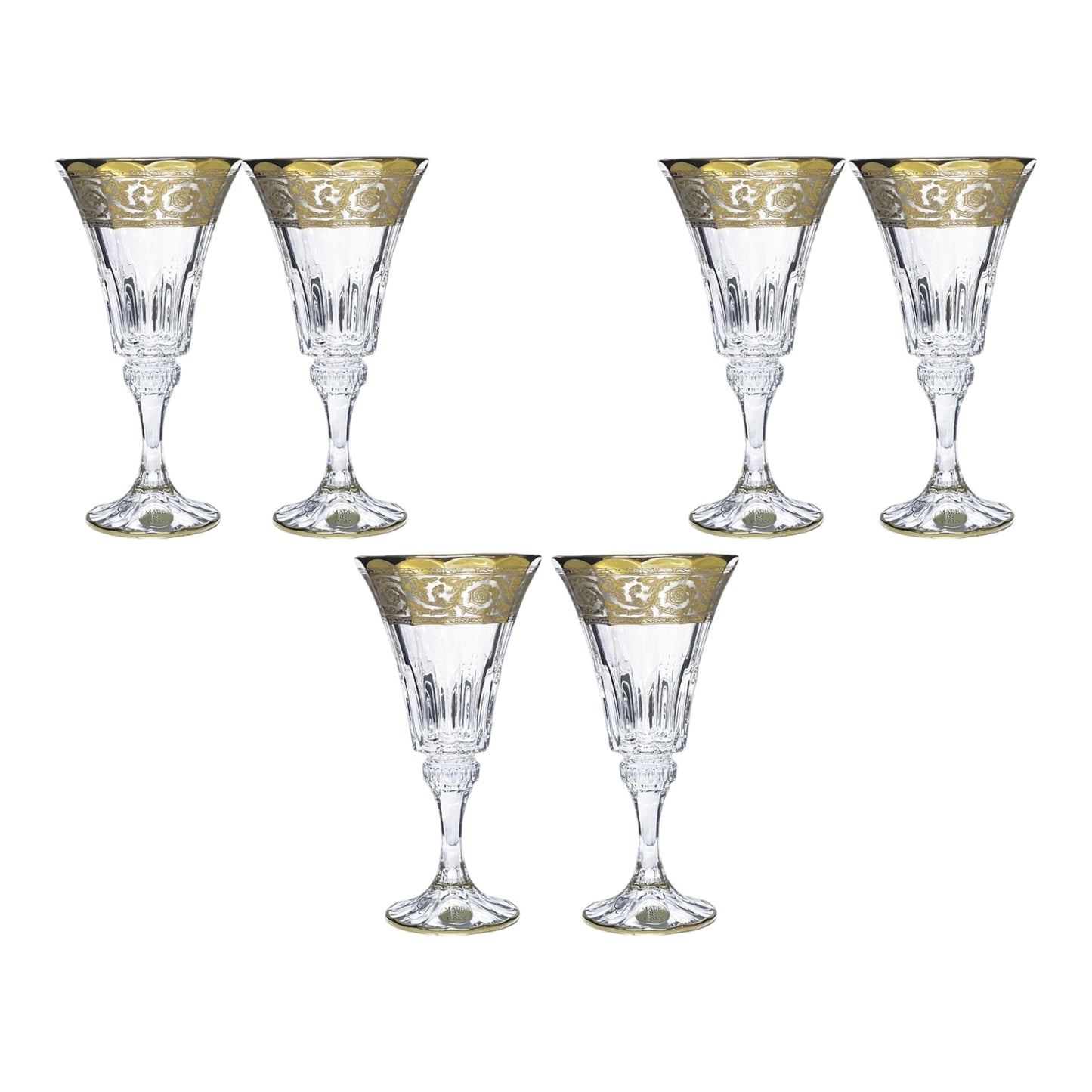 Italian Crystal - Goblet Glass Set 6 Pcs - Gold