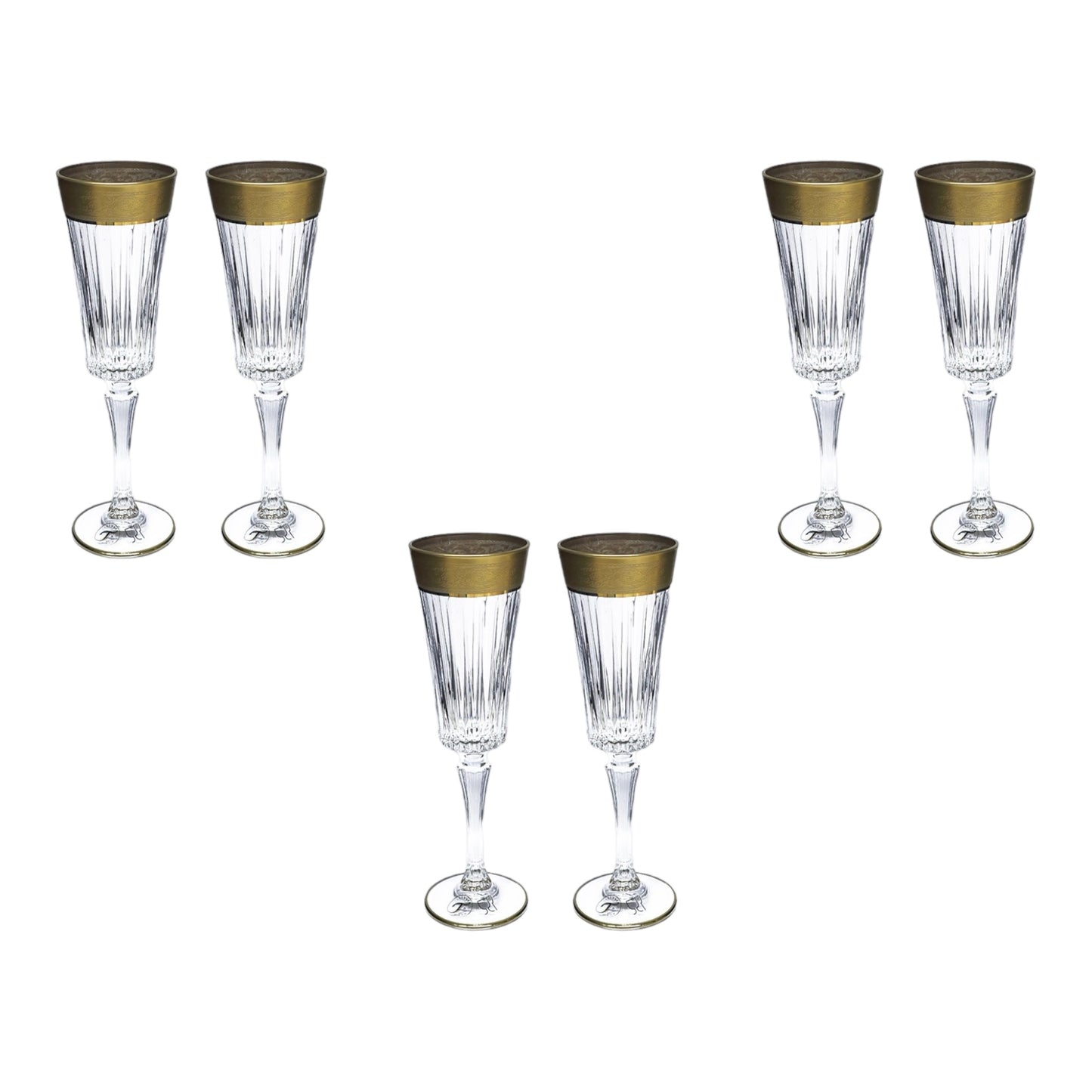 Italian Crystal - Flute Glass Set 6 Pcs - Gold Matte