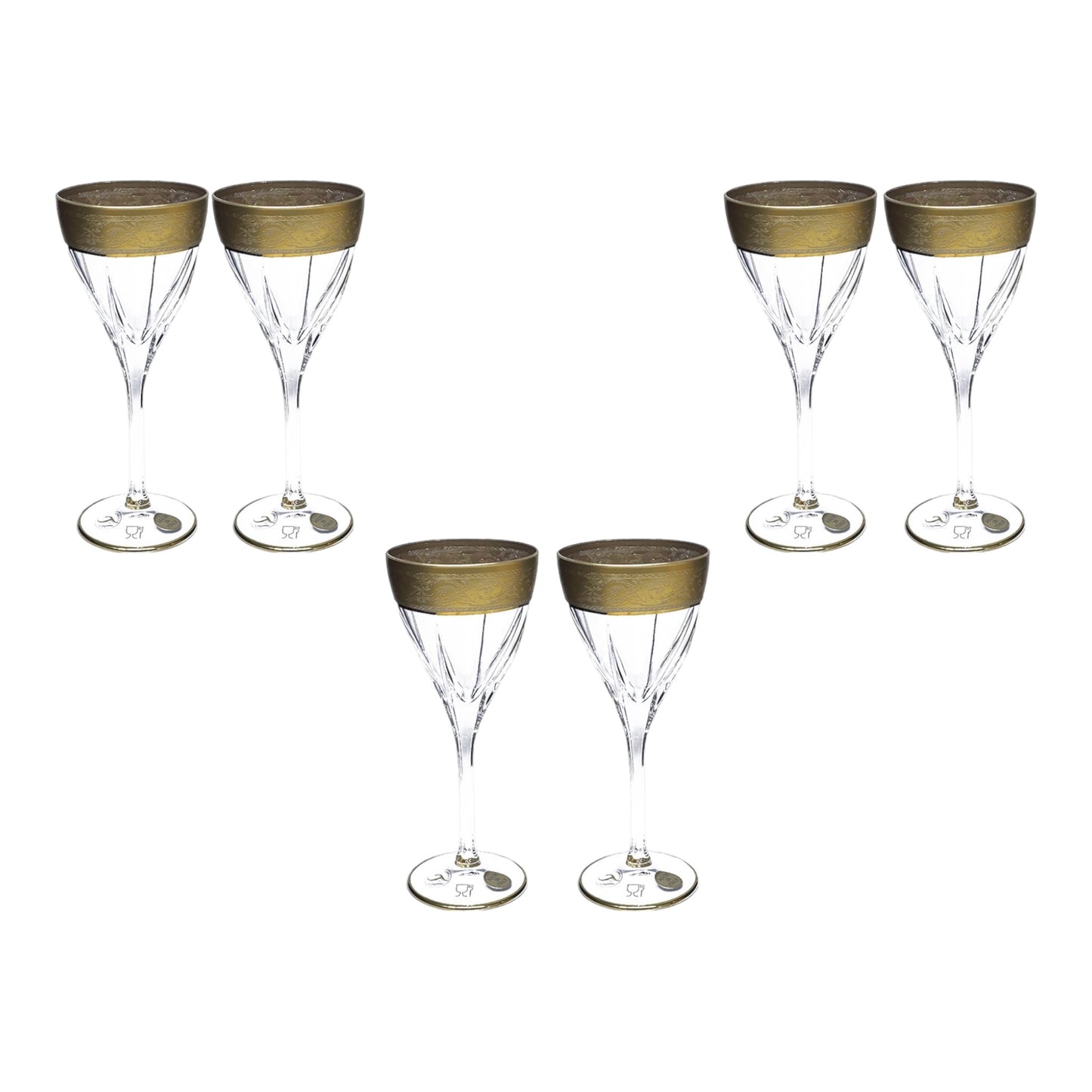 Italian Crystal - Goblet Glass Set 6 Pcs - Gold Matte