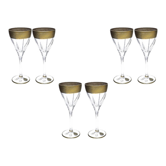 Italian Crystal - Goblet Glass Set 6 Pcs - Gold Matte