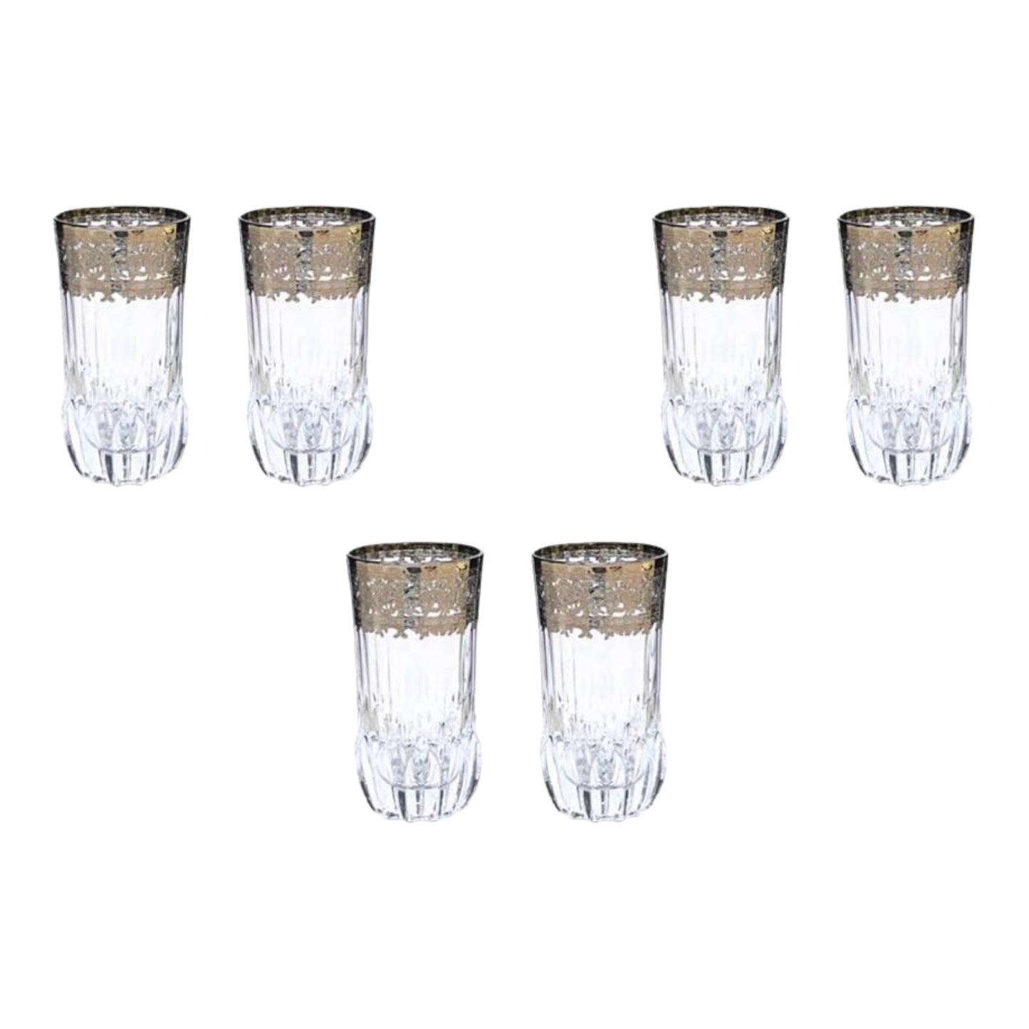 Italian Crystal - Highball Glass Set 6 Pcs - Silver