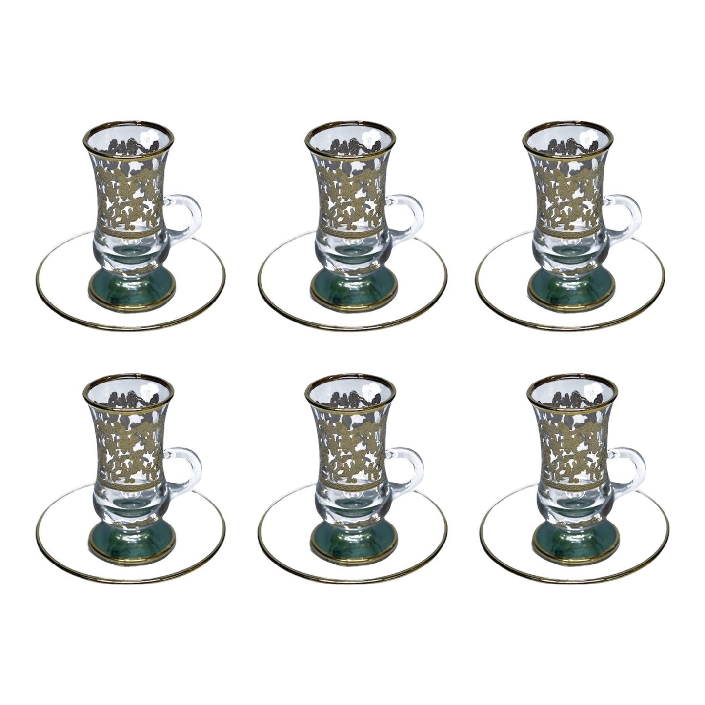 Italian Crystal - Coffee Set With Saucer 12 Pcs - Green&Gold