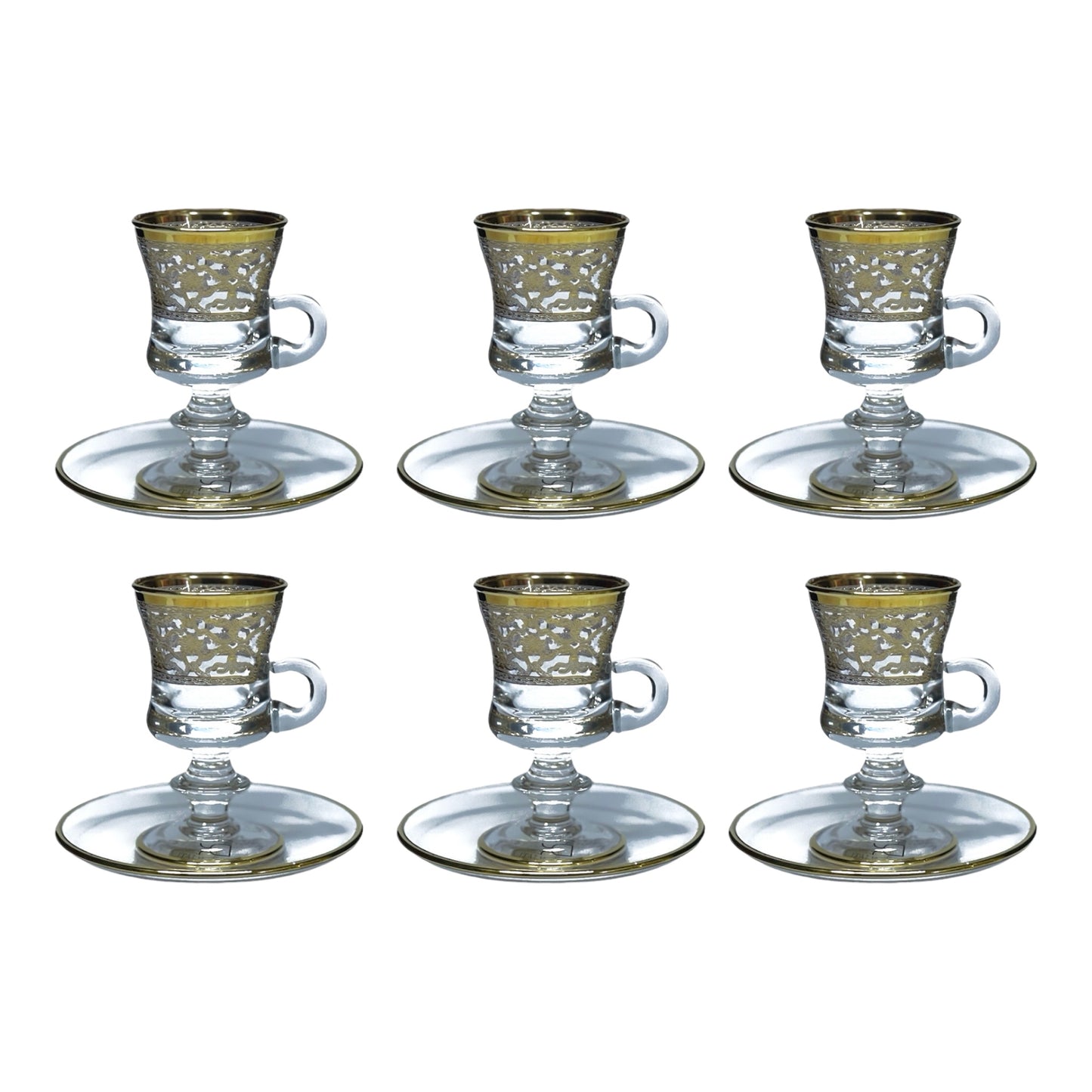 Italian Crystal - Coffee Set With Saucer 12 Pcs - Gold